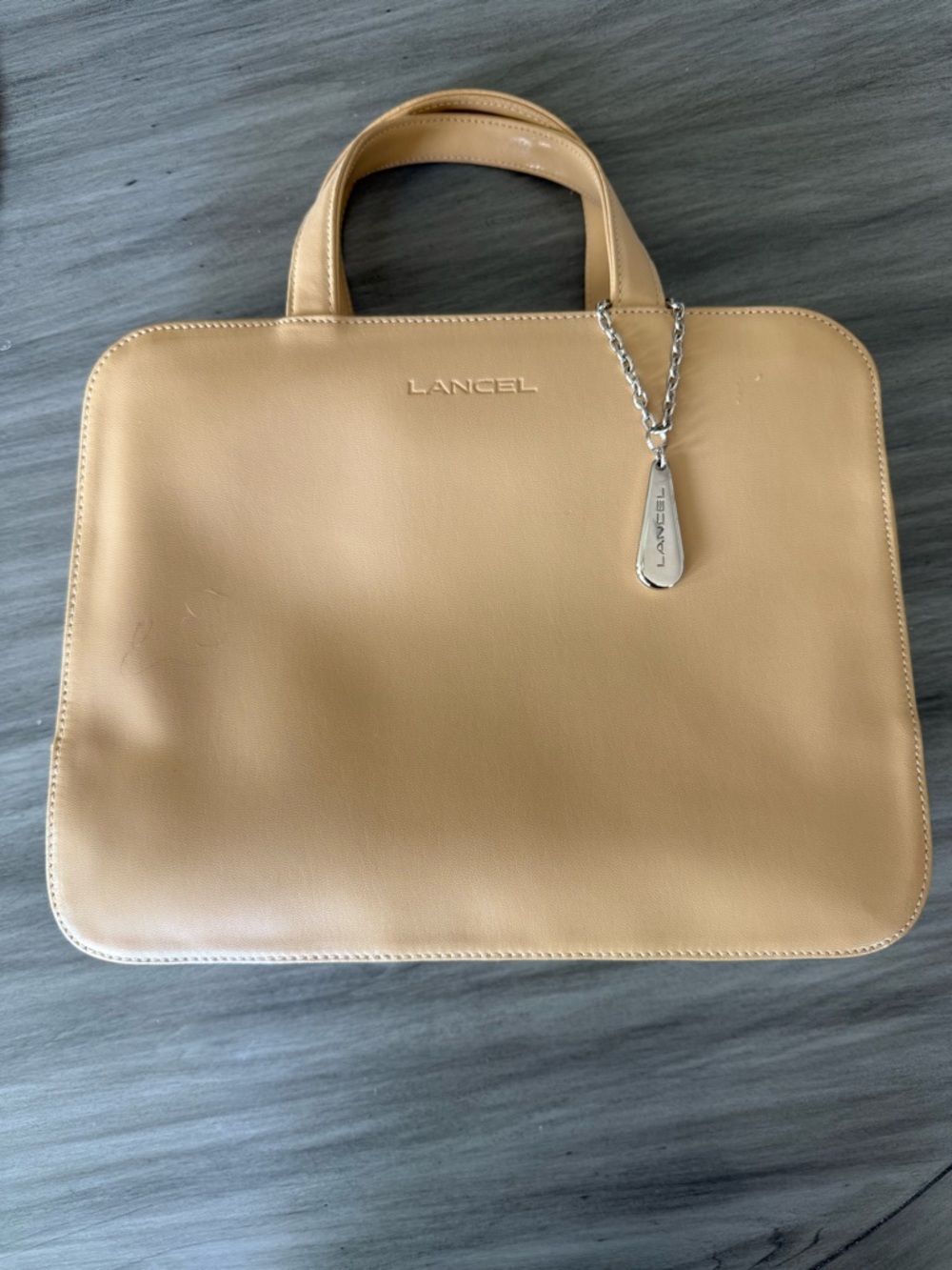 Lancel Tan Leather Top-Handle Satchel with Silver Charm